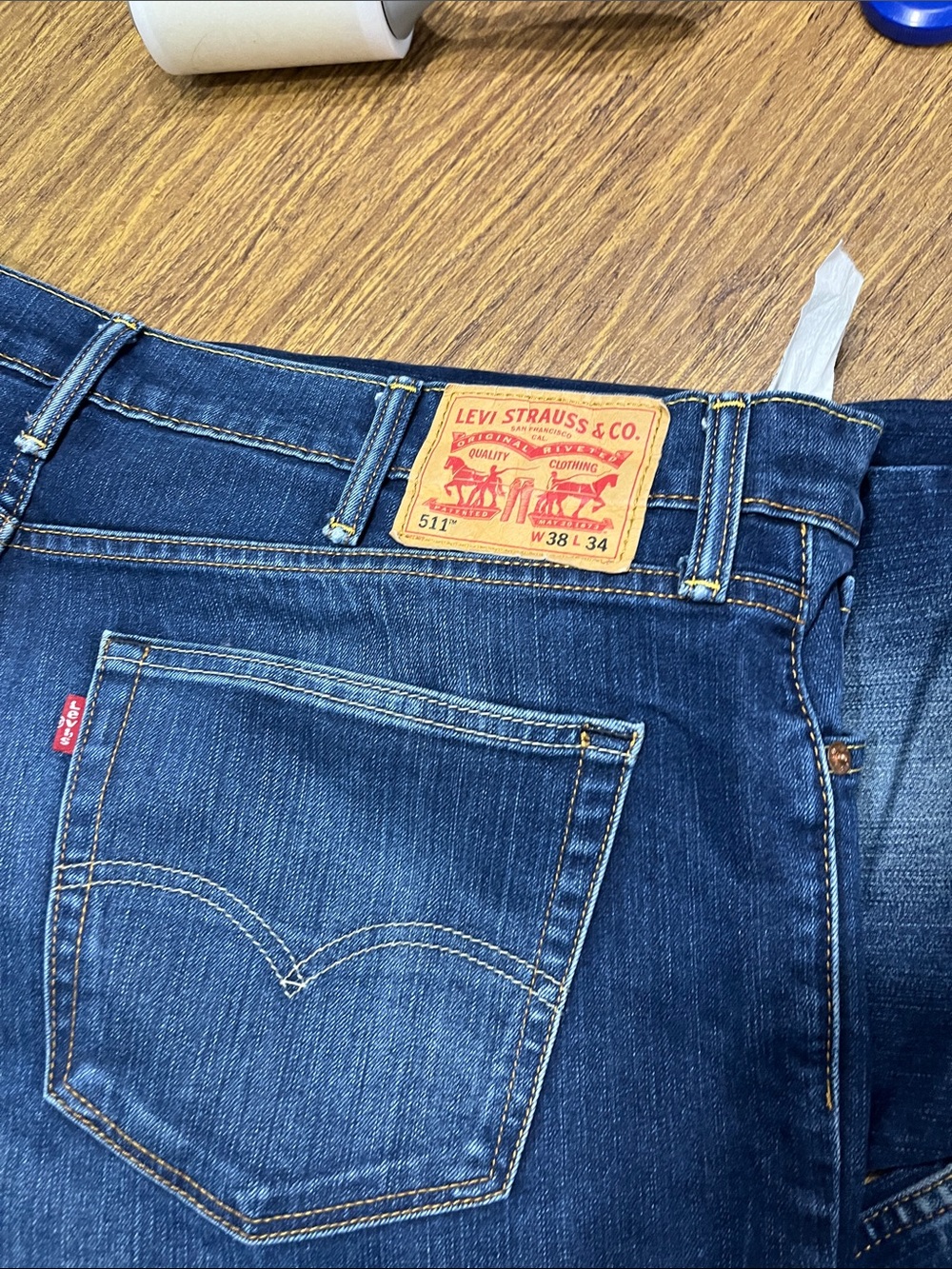 Men's Dark Blue Jeans - Classic Straight Fit - Picture 2 of 3